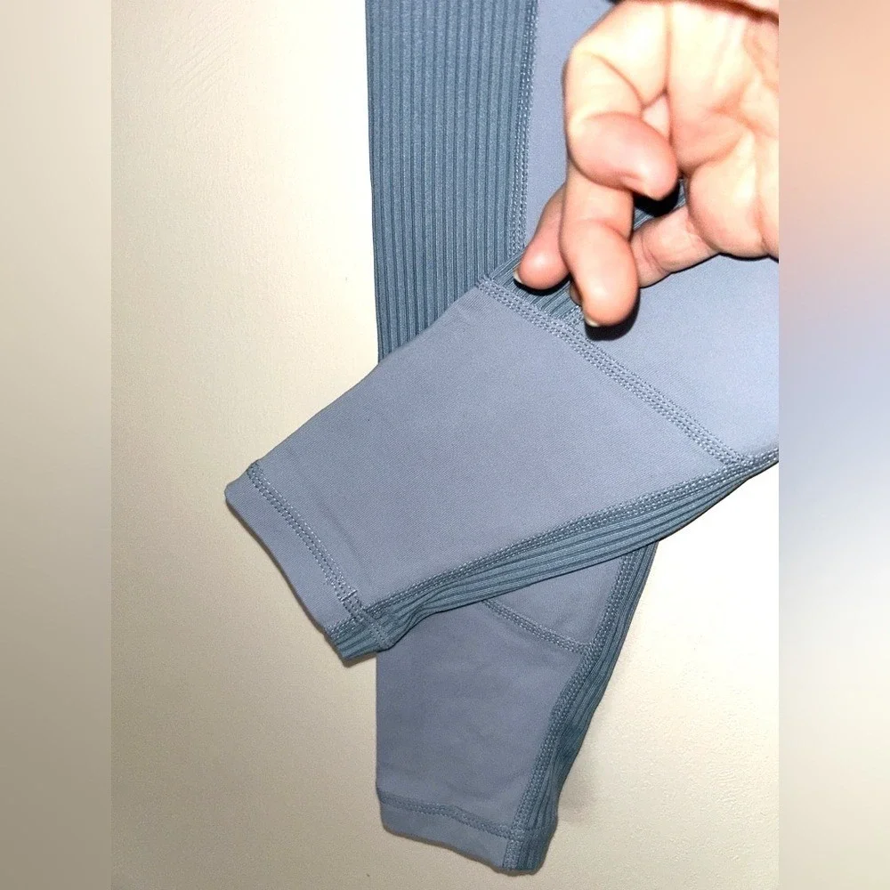 Glyder XS High-Waisted‎ Ice Blue Shape Leggings Joggers Pockets Ribbed Panels